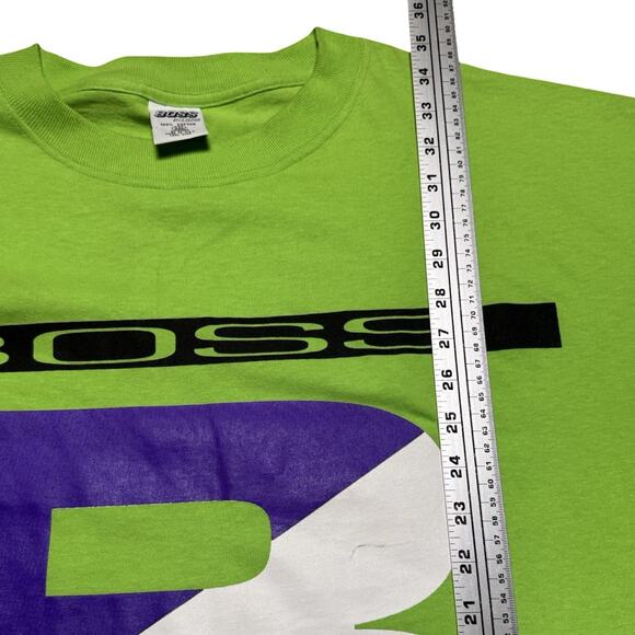 Vintage 1990s Boss By I.G. Design Spell Out Graphic Baggy Green T-Shirt 2XL - Picture 4 of 7